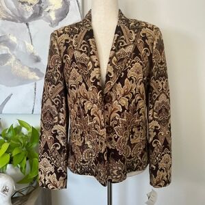 Focus 2000 Paisley Blazer Womens Size 8 Brown Black Jacket Academia Y2K Romantic